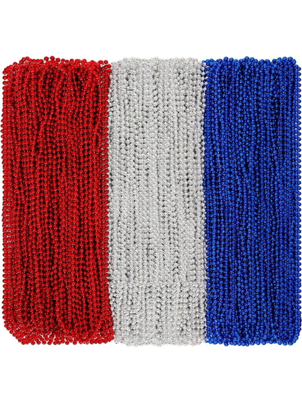 200 PCS Patriotic Beads Necklace 33" - Red, Blue, Silver Accessories for 4th of